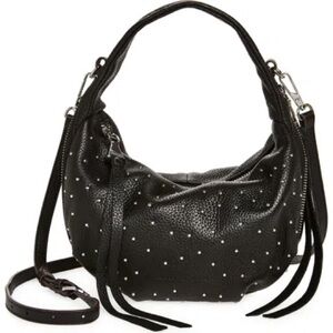 Black Studded Leather Hobo Bag